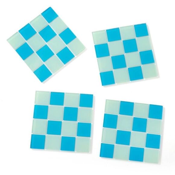 NWT Bullseye’s Playground Square Drink Coasters (4) Count Blue Checkered - Picture 3 of 5
